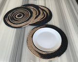Hand-Braided Jute Placemats – Spiral Design, Natural & Black (Set of 4/6)