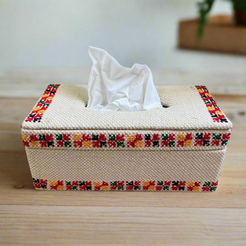 Handmade Rectangular Jute Tissue Box Cover with Embroidered Design
