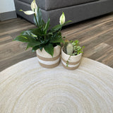 Reversible Round Jute Rug – Boho Tribal Pattern & Natural Beige