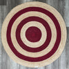 Round Jute Rug – Red & Natural Striped Handwoven Boho Mat