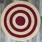 Round Jute Rug – Red & Natural Striped Handwoven Boho Mat