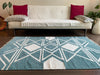 Geometric Chenille Rug – Teal & White, Handloomed – 3x5 & 4x6