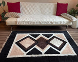 Handloomed Boho Chenille Rug – Black Beige Geometric Floor Decor - ETTYL