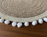 Hand-Braided Jute Placemats with Pom-Pom Trim – Round, Natural (Set of 4/6)