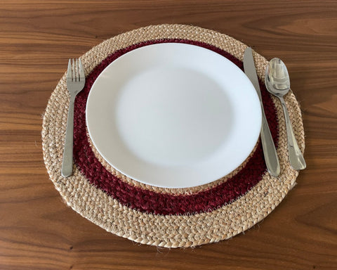 Reversible Hand-Braided Jute Placemats – Natural & Burgundy (Set of 4/6)