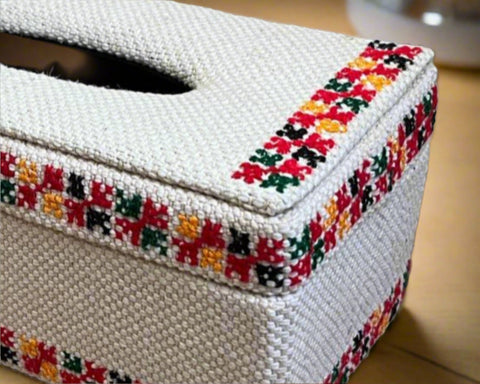 Handmade Rectangular Jute Tissue Box Cover with Embroidered Design
