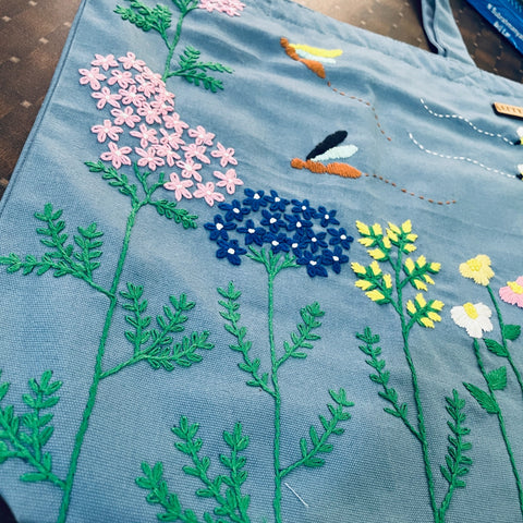 Flowers & Bees Tote – Hand-Embroidered, Waterproof & Eco-Friendly