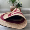 Round Jute Rug – Red & Natural Striped Handwoven Boho Mat