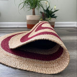 Round Jute Rug – Red & Natural Striped Handwoven Boho Mat