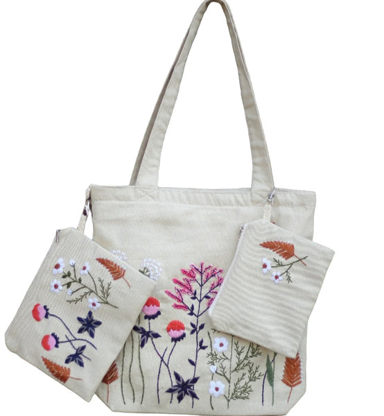 Colors in Nature Floral Tote | Waterproof Zip + 2 Pouches Set - ETTYL