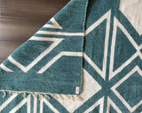 Geometric Chenille Rug – Teal & White, Handloomed – 3x5 & 4x6