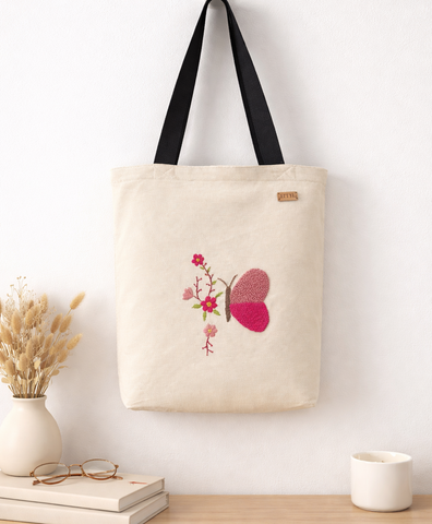 Butterfly & Flowers Tote – Hand-Embroidered and Eco-Friendly - ETTYL