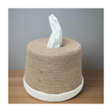 Handcrafted Round Jute Tissue Box Cover with Cream Accent - ETTYL
