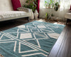 Geometric Chenille Rug – Teal & White, Handloomed – 3x5 & 4x6
