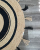 Round Jute Rug with Black Tassels – Handwoven Boho Floor Mat