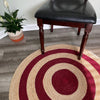 Round Jute Rug – Red & Natural Striped Handwoven Boho Mat