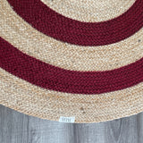Round Jute Rug – Red & Natural Striped Handwoven Boho Mat
