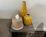 Handcrafted Round Jute Tissue Box Cover with Cream Accent - ETTYL