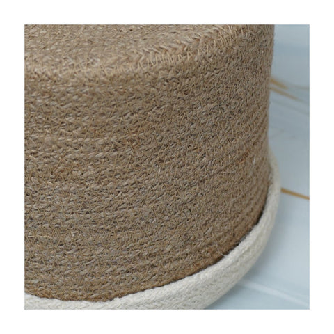 Handcrafted Round Jute Tissue Box Cover with Cream Accent - ETTYL