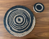 Hand-Braided Jute Placemats – Spiral Design, Natural & Black (Set of 4/6)