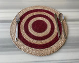 Reversible Hand-Braided Jute Placemats – Natural & Burgundy (Set of 4/6)