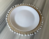 Hand-Braided Jute Placemats with Pom-Pom Trim – Round, Natural (Set of 4/6)