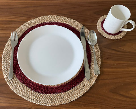 Reversible Hand-Braided Jute Placemats – Natural & Burgundy (Set of 4/6) - ETTYL