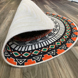 Reversible Round Jute Rug – Boho Tribal Pattern & Natural Beige