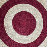 Round Jute Rug – Red & Natural Striped Handwoven Boho Mat