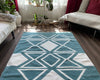 Geometric Chenille Rug – Teal & White, Handloomed – 3x5 & 4x6