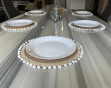 Hand-Braided Jute Placemats with Pom-Pom Trim – Round, Natural (Set of 4/6)