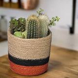 Set of 3 Jute Planters – Beige, Black & Terracotta Color-Block Design